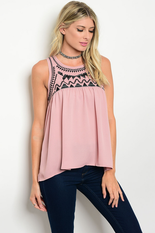 Mauve Embroidered Top
