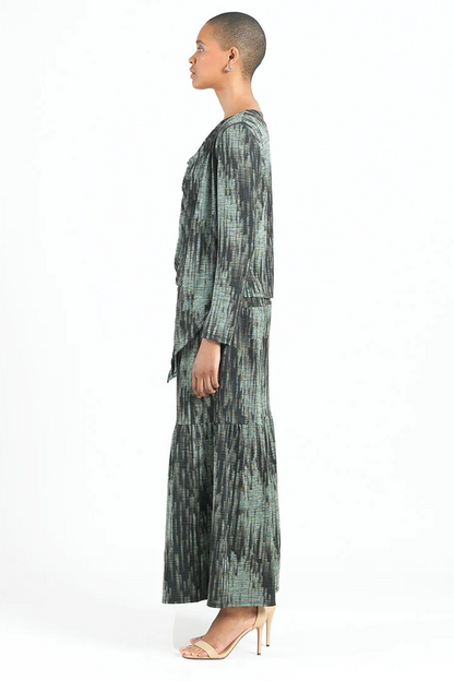 Silky Print Pleated Twin Set with Cowl Neck