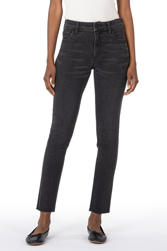Reese High Rise Fab Ab Ankle Straight Raw Hem- Respectable w/ Black Wash 27"