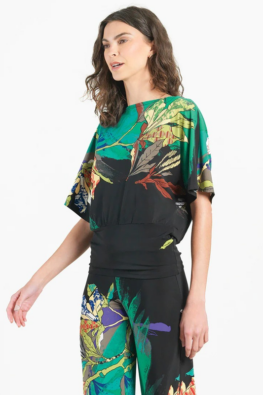 Mix Media Floral Print Soft Knit Banded Top