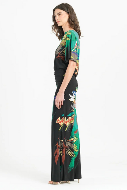 Mix Media Floral Print Soft Knit Banded Top