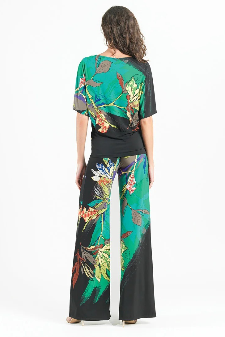 Mix Media Floral Print Soft Knit Banded Top