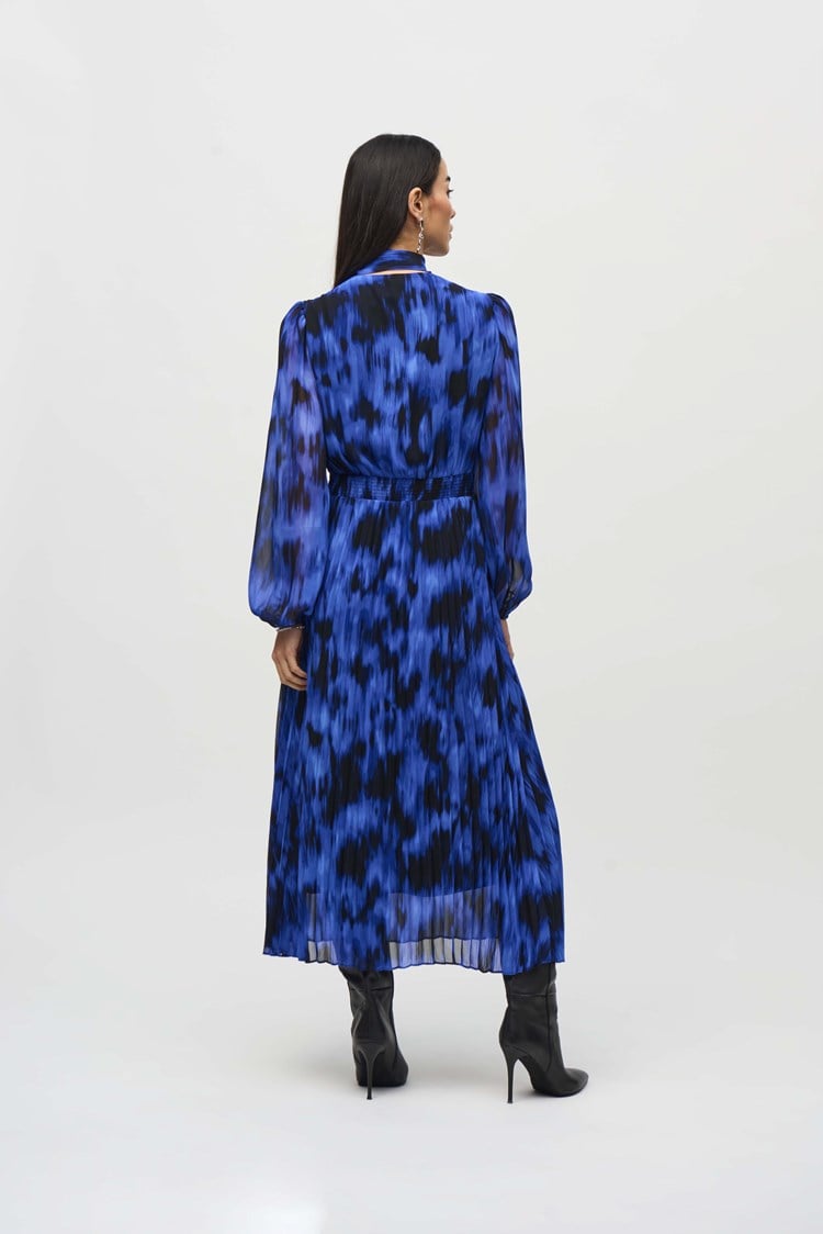 Chiffon Abstract Print Midi Dress- Royal Sapphire/Multi