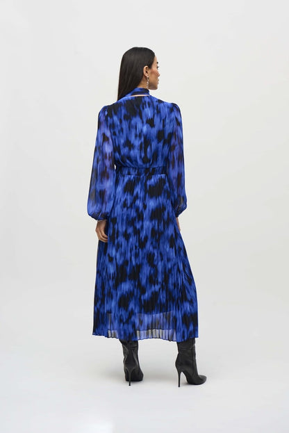 Chiffon Abstract Print Midi Dress- Royal Sapphire/Multi