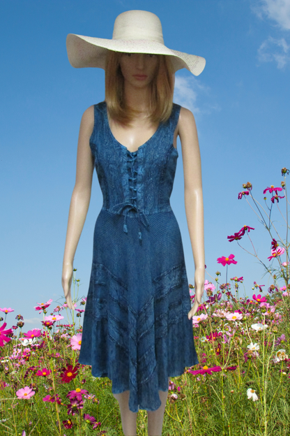 Fitted and Flared Flattering Dress -Blue