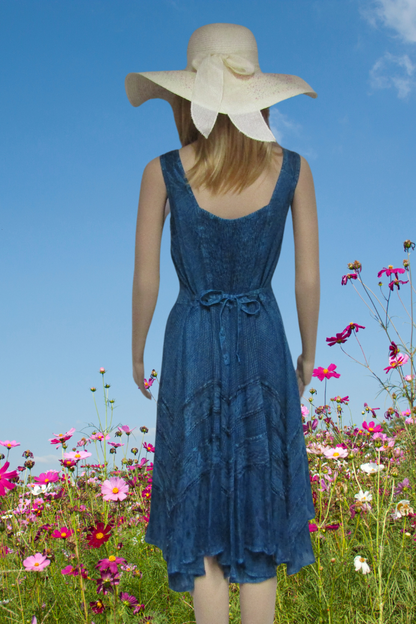 Fitted and Flared Flattering Dress -Blue
