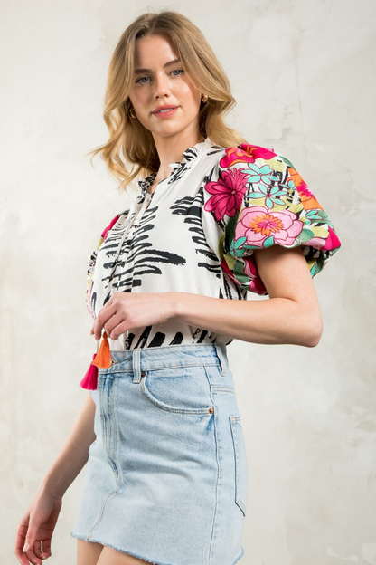 Embroidered Tie Neck Top