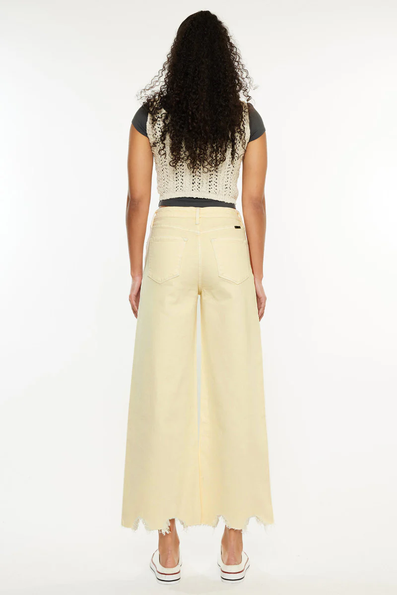 Cropped Wide Leg Jeans - olive and ecru