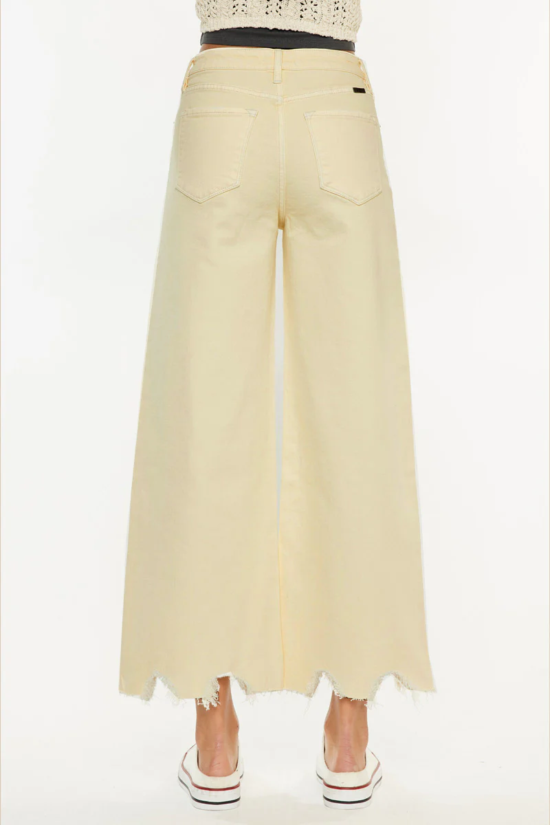 Cropped Wide Leg Jeans - olive and ecru
