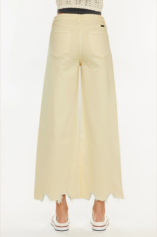 Cropped Wide Leg Jeans - olive and ecru
