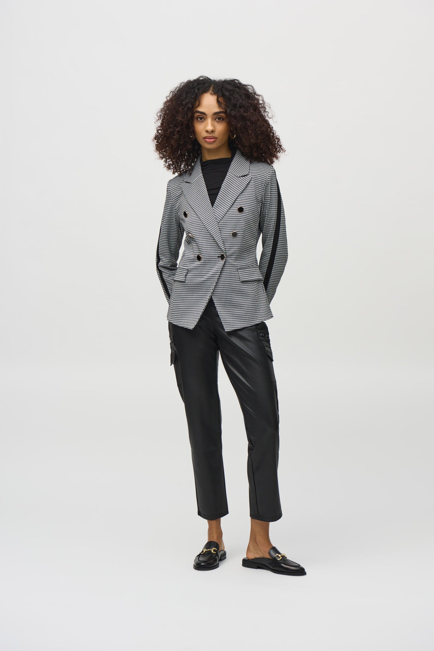 Houndstooth Jacquard Knit Fitted Blazer
