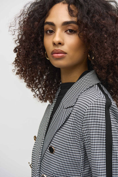 Houndstooth Jacquard Knit Fitted Blazer