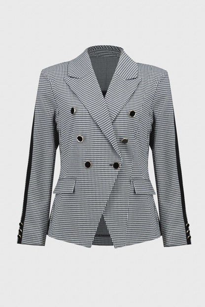 Houndstooth Jacquard Knit Fitted Blazer