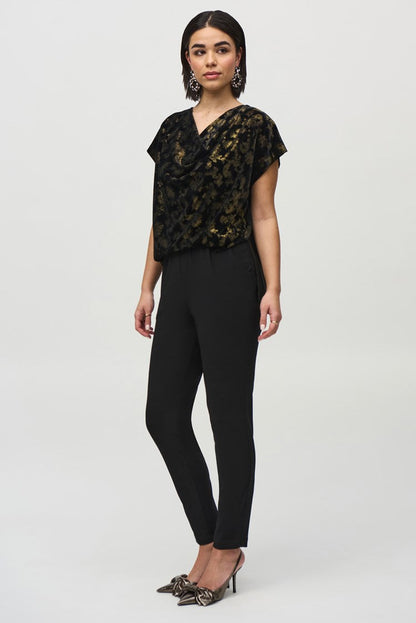 Silky Knit And Foiled Velvet Jumpsuit