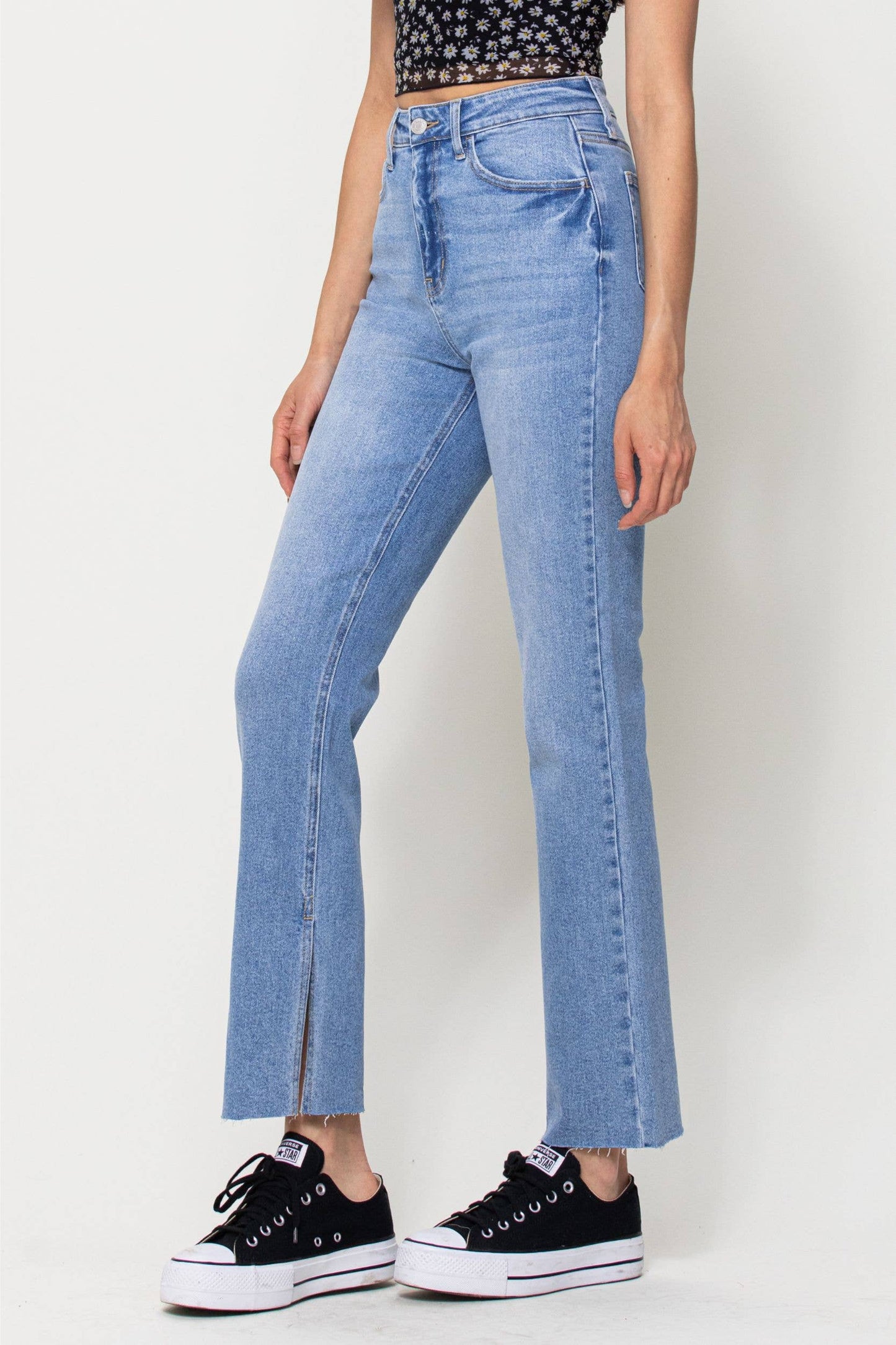 High Rise Full Length Straight with Inseam Slit Jeans