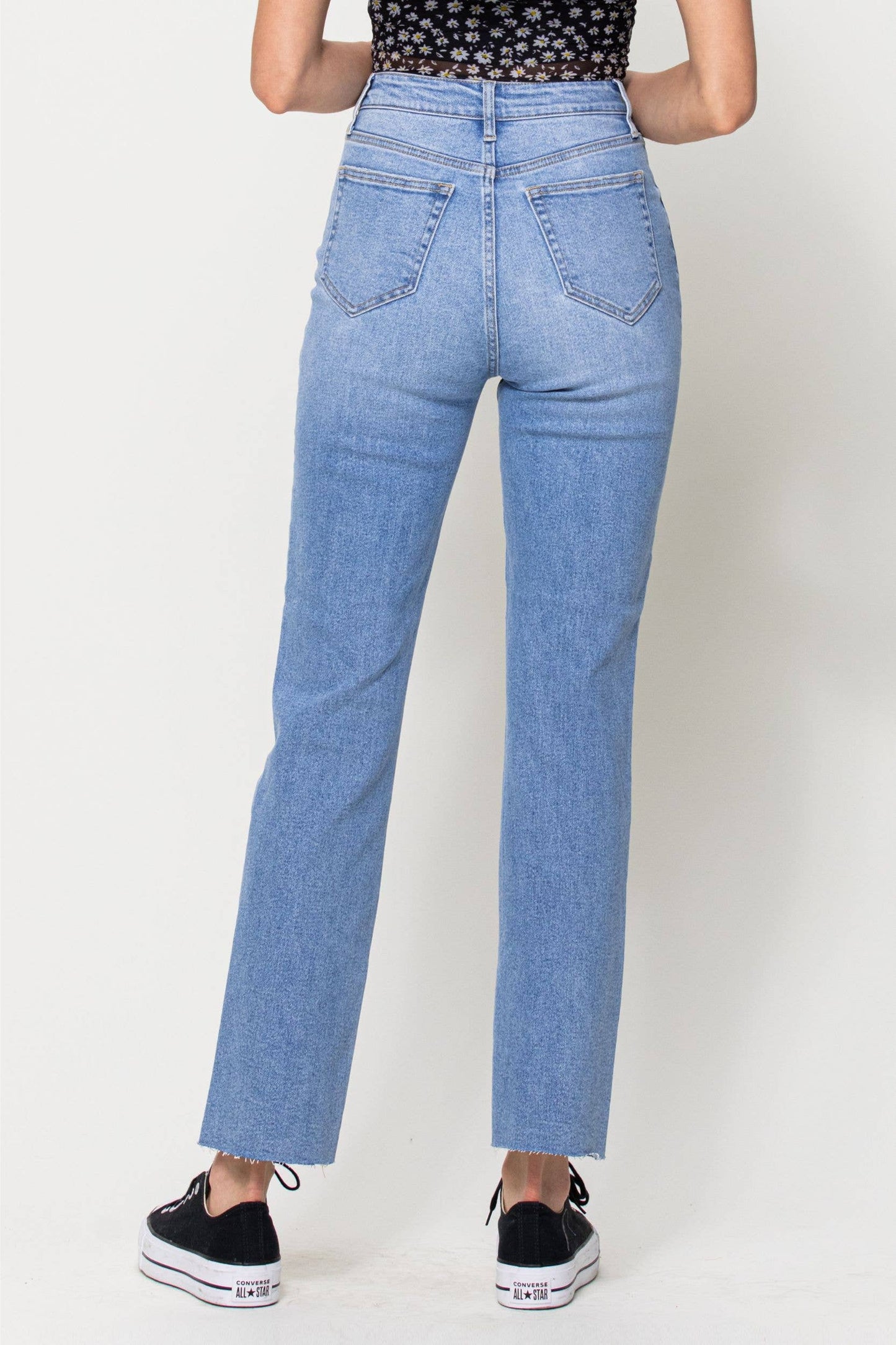 High Rise Full Length Straight with Inseam Slit Jeans