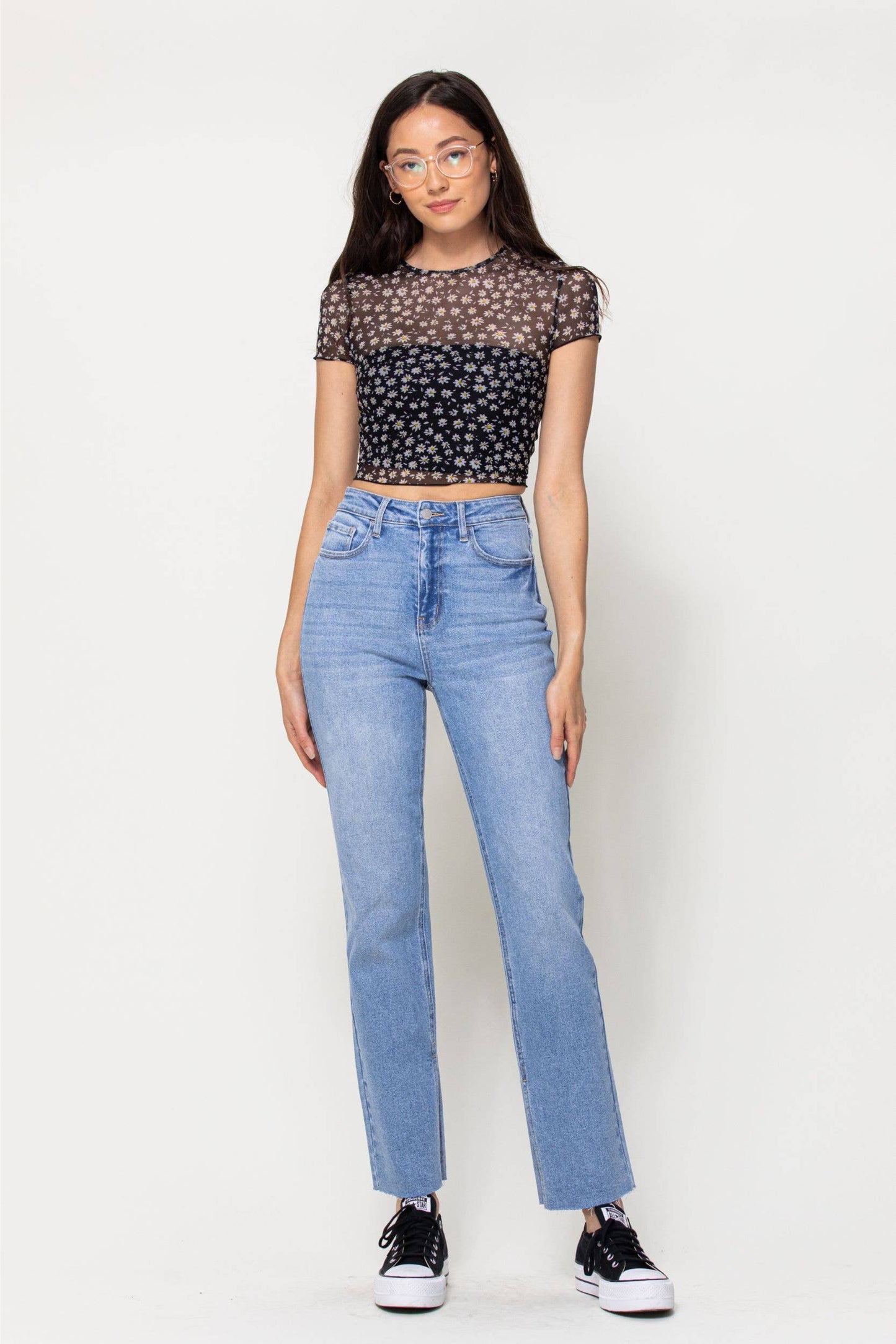 High Rise Full Length Straight with Inseam Slit Jeans