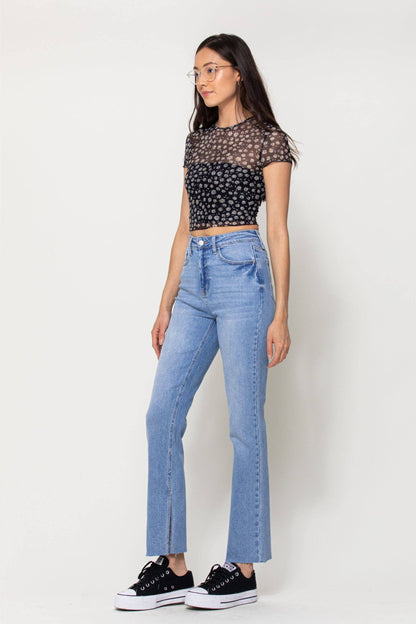 High Rise Full Length Straight with Inseam Slit Jeans