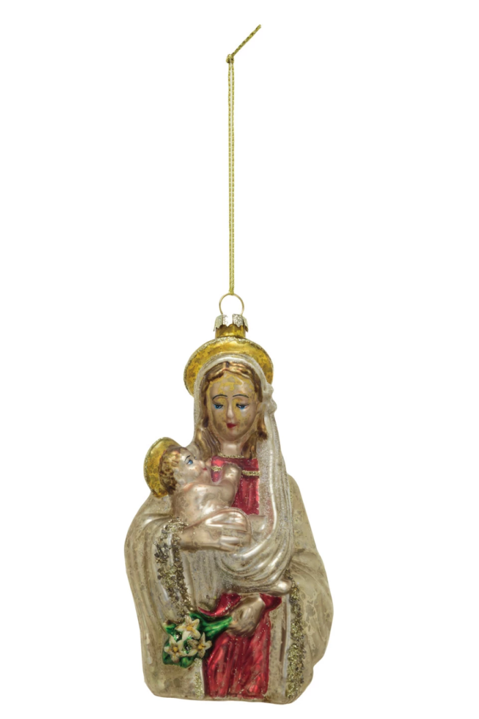 Hand-Painted Glass Virgin Mary & Child Ornament