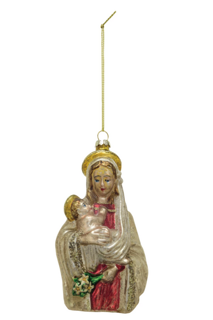 Hand-Painted Glass Virgin Mary & Child Ornament