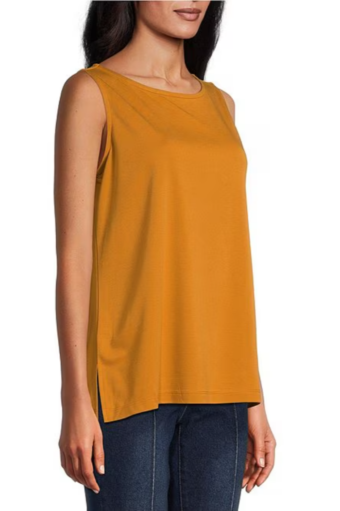 Knit Scoop Neck Side Vent Tank Top