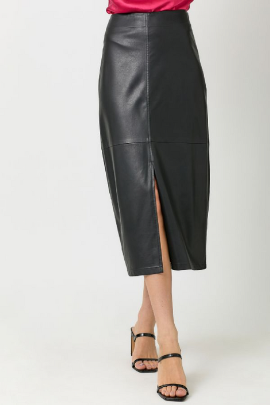 LEATHER MIDI SKIRT