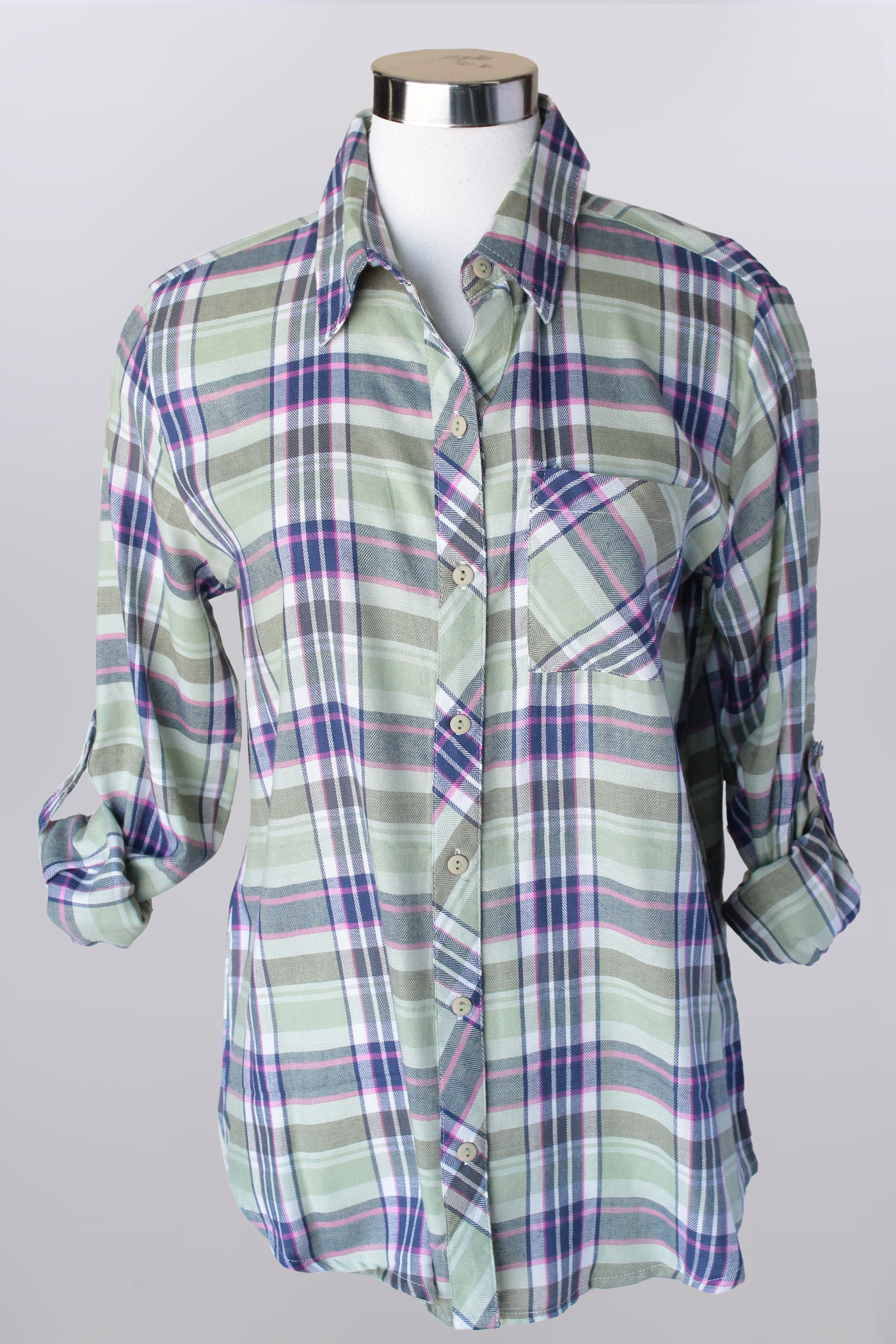 roll tab button front plaid Shirt