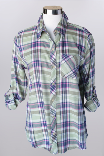 roll tab button front plaid Shirt