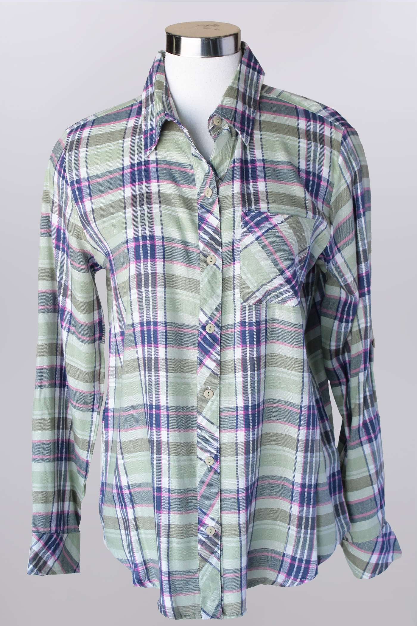 roll tab button front plaid Shirt