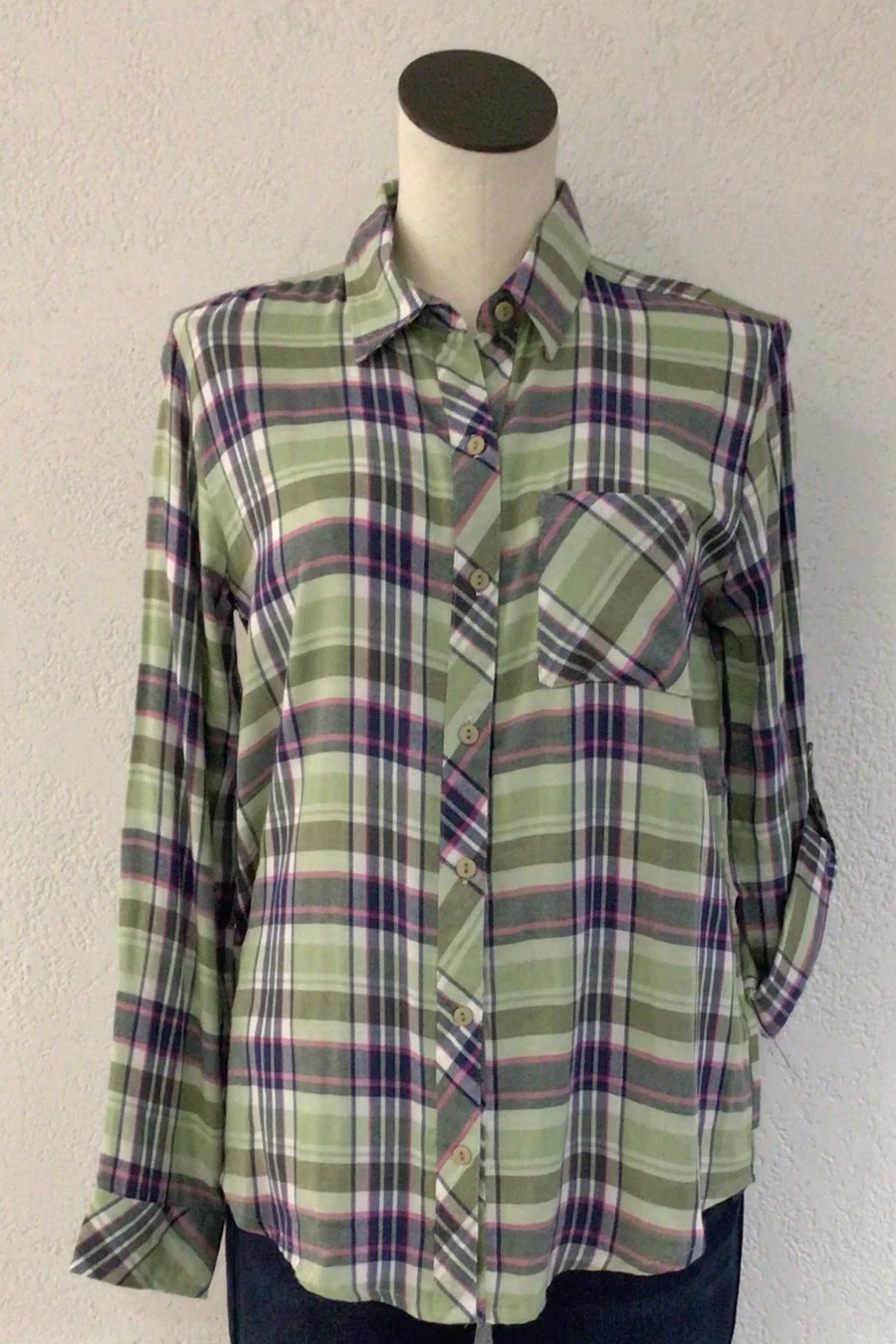 roll tab button front plaid Shirt