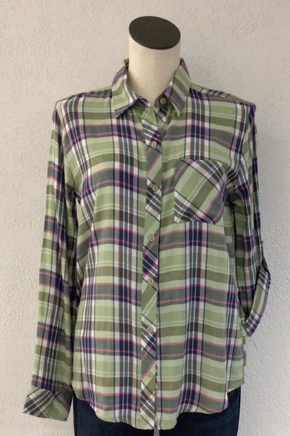 roll tab button front plaid Shirt