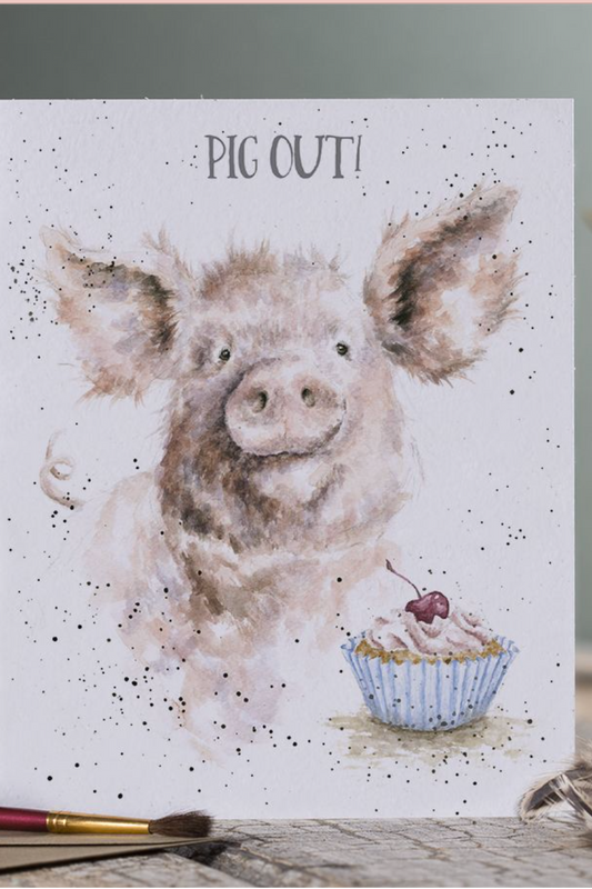 Pig Out! Pig birthday card