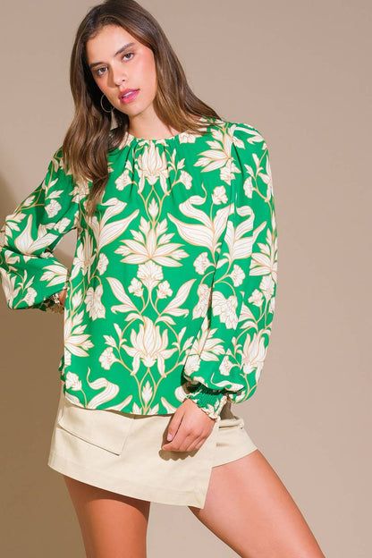 Floral Printed Woven Long Sleeve Top