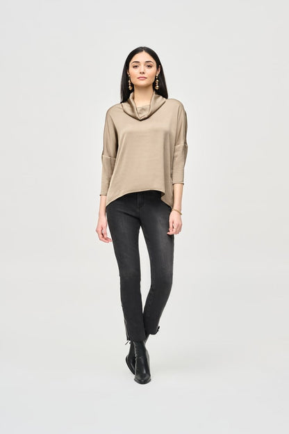 Satin Cowl Collar Top- Java