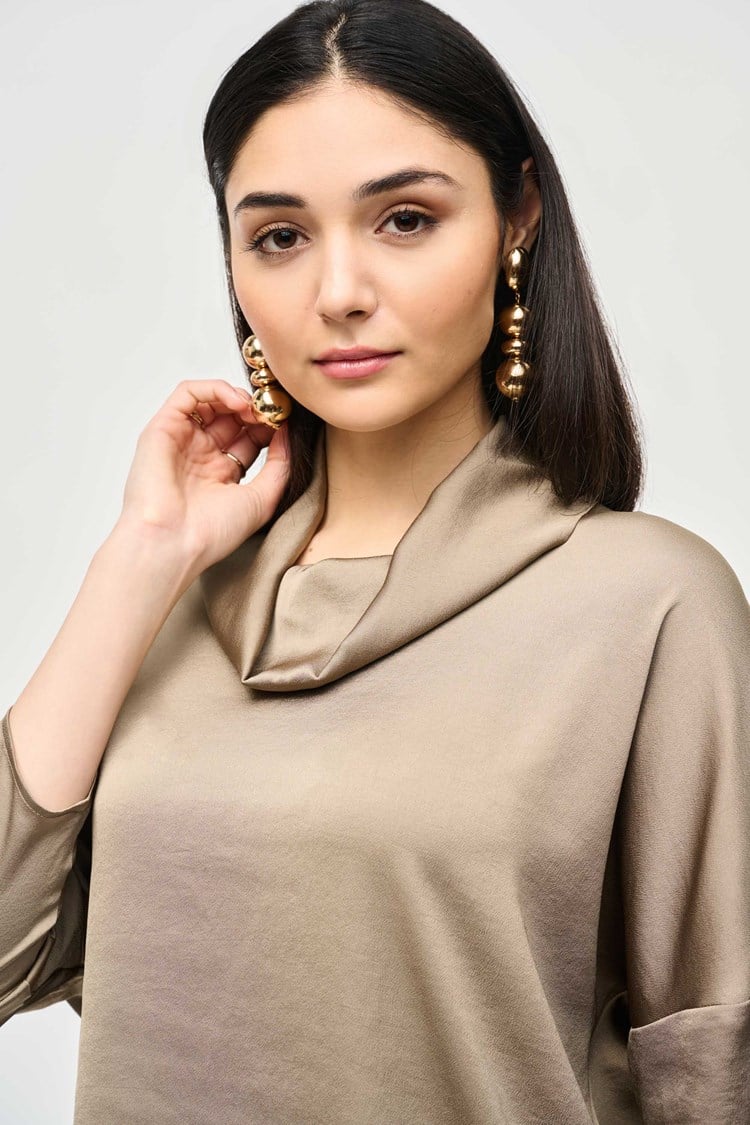Satin Cowl Collar Top- Java