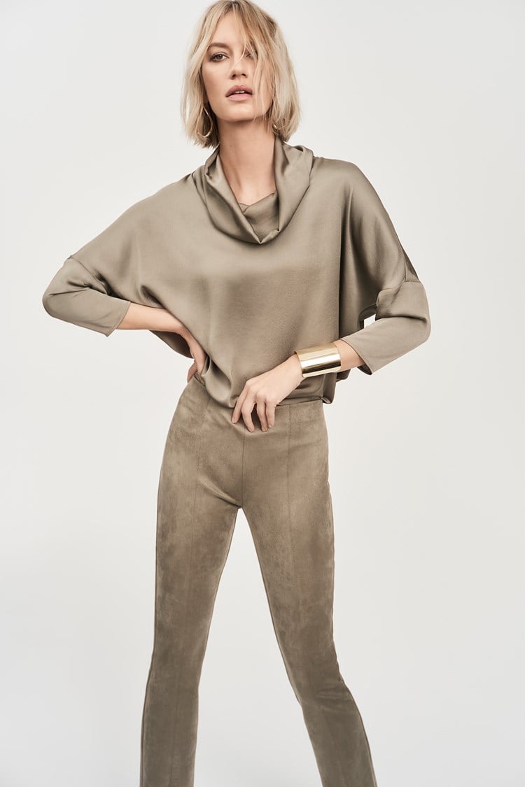 Satin Cowl Collar Top- Java