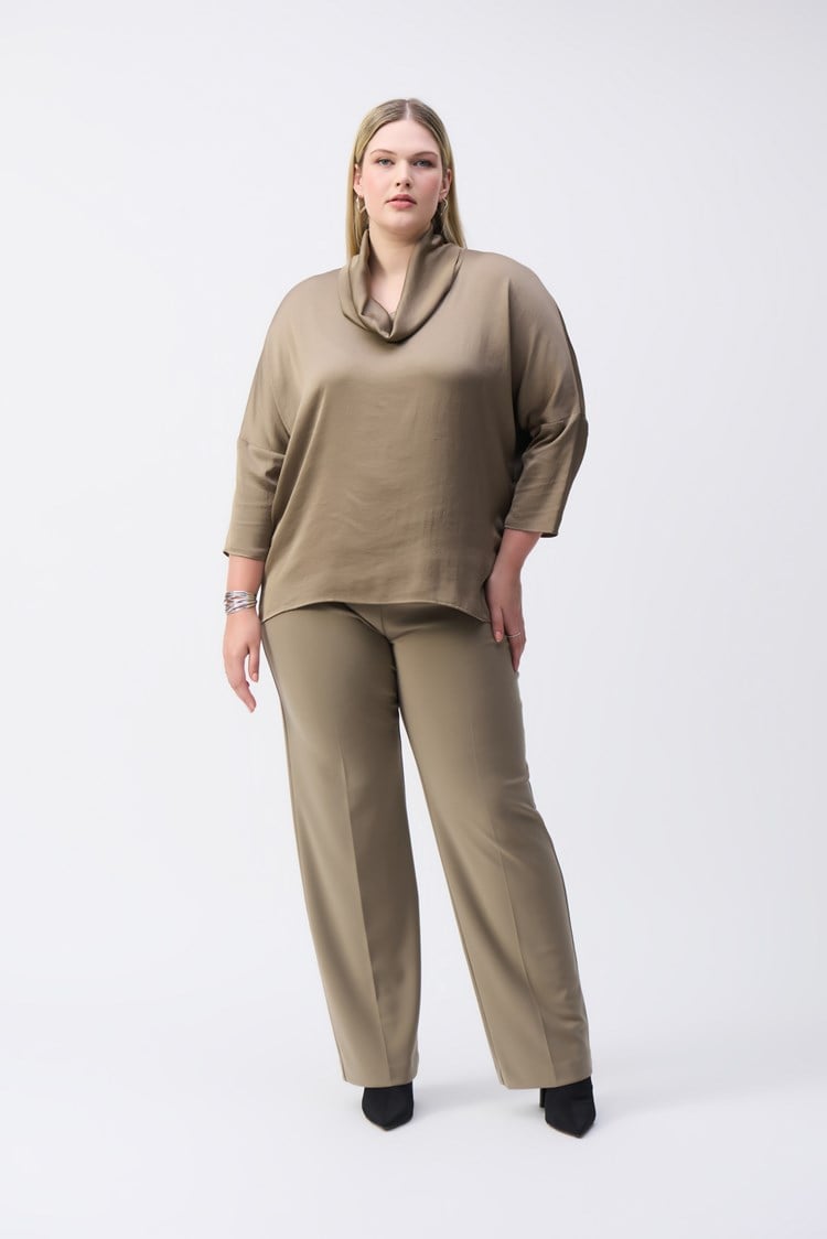Satin Cowl Collar Top- Java