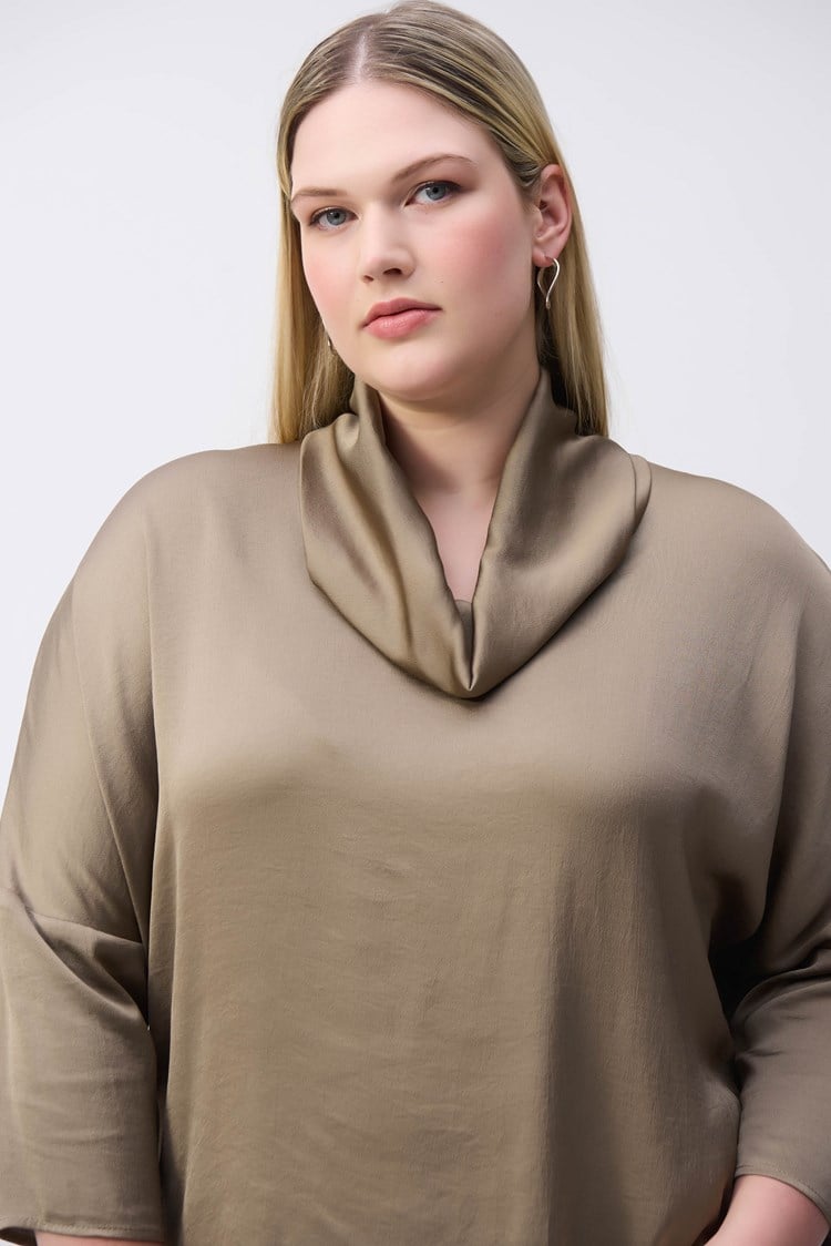 Satin Cowl Collar Top- Java