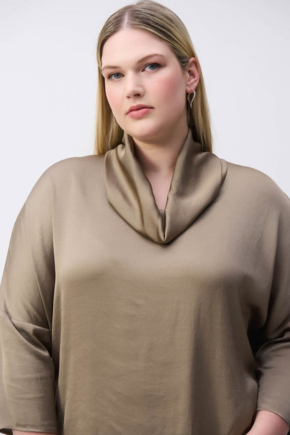 Satin Cowl Collar Top- Java