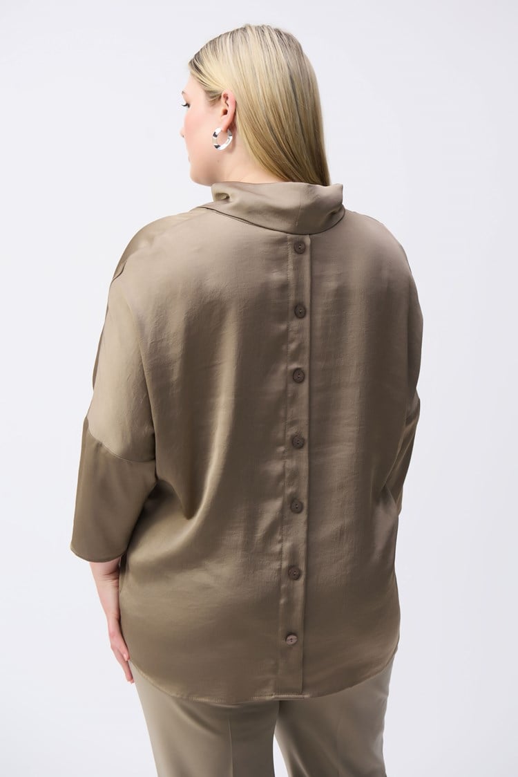 Satin Cowl Collar Top- Java
