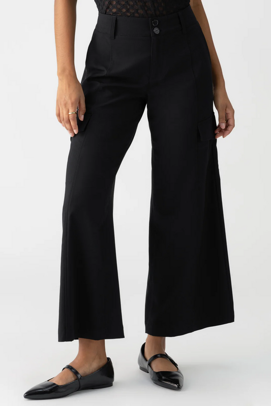 Rebel Wide Leg Standard Rise Crop Pant - Black