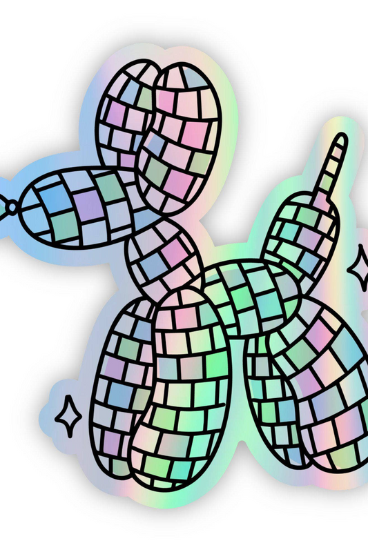 Disco Ball Balloon Dog Holographic Sticker