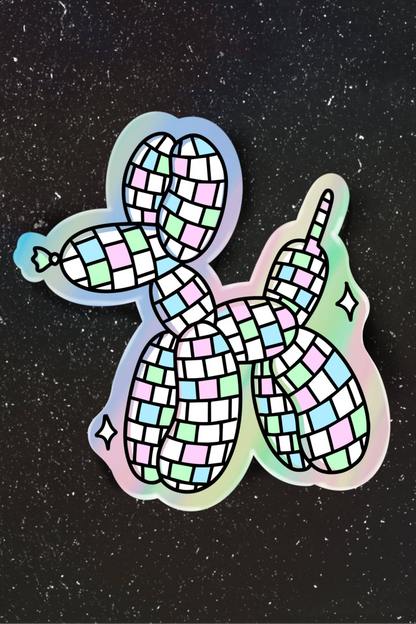 Disco Ball Balloon Dog Holographic Sticker