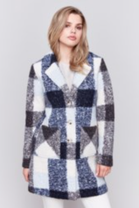 Plaid Bouclé Knit Coat