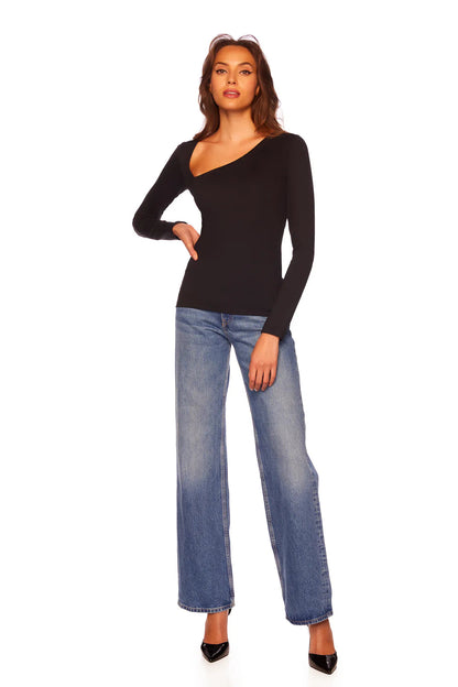 Diagonal Neck LS Top - Black