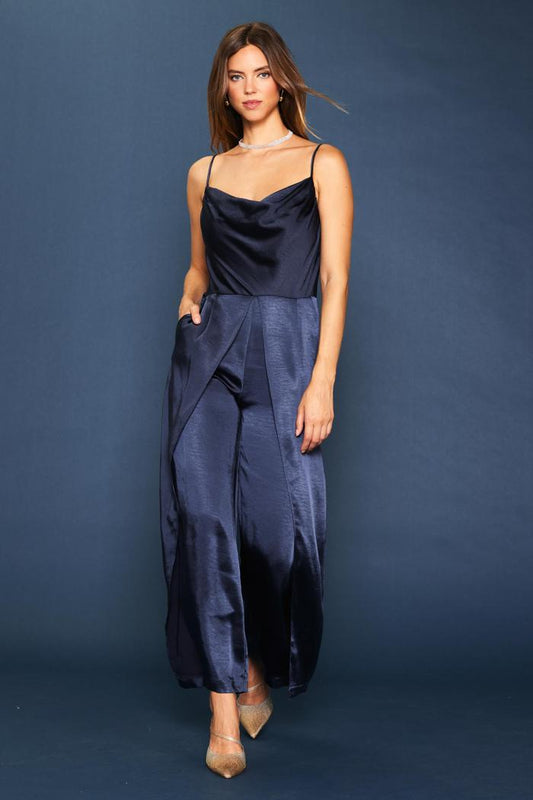Cowl Neck Satin Cami Jumpsuit