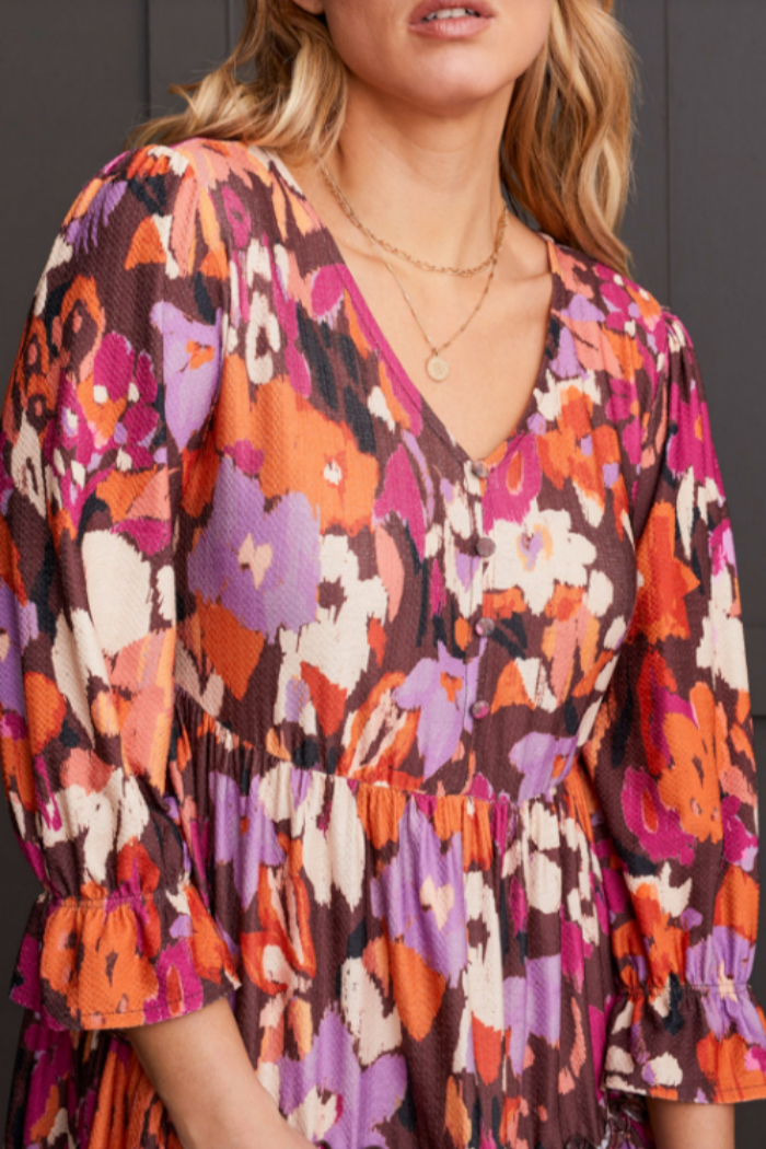 Flowy Fall Floral Peasant Dress