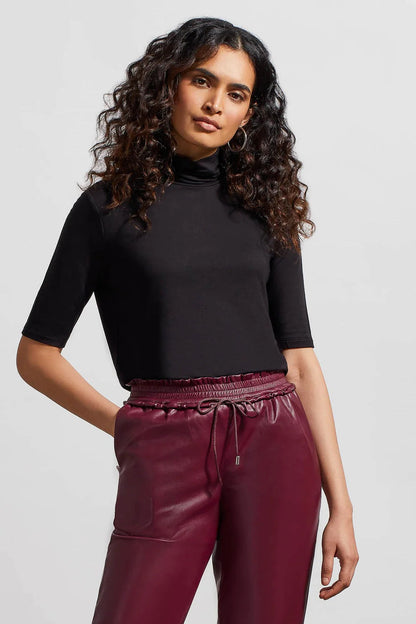 French Terry Elbow Sleeve Top-Black