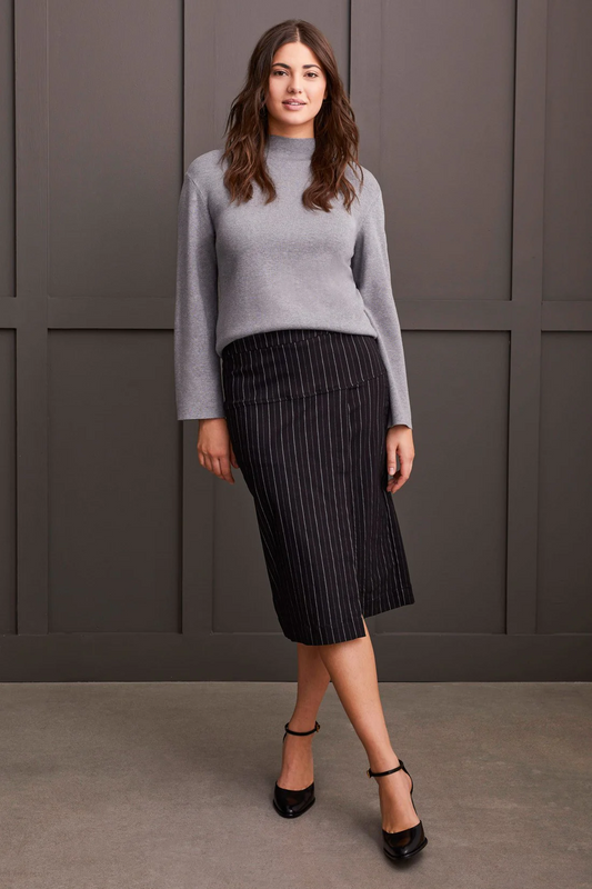 PULL-ON CAREER SKIRT WITH FRONT SLIT