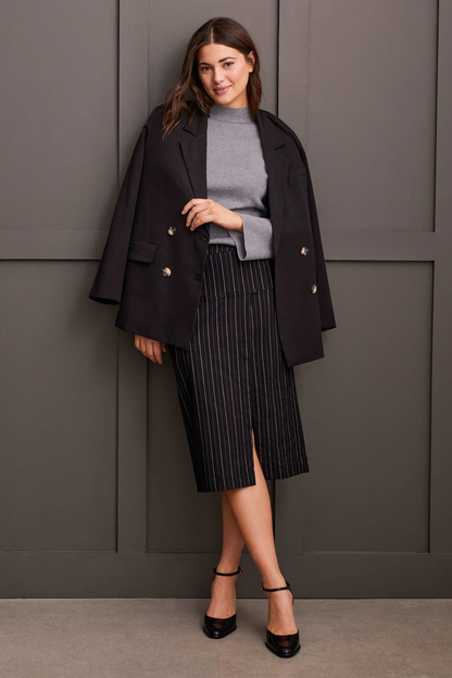 PULL-ON CAREER SKIRT WITH FRONT SLIT